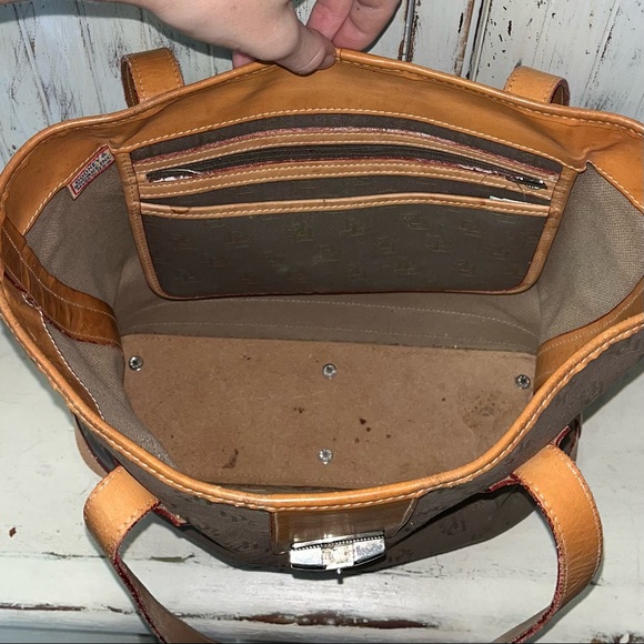 Dooney and Bourke Khaki and Tan Leather Monogram Tote - Picture 4 of 5